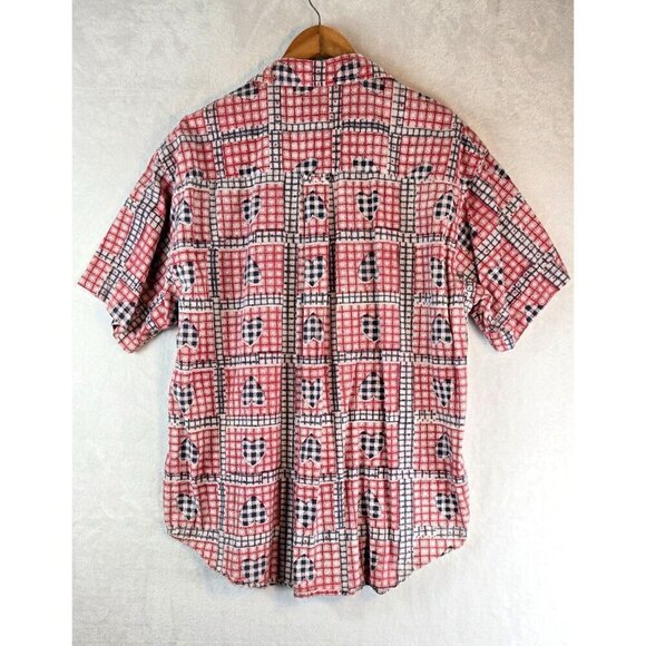 Womens Vintage Button Up Shirt Fitting Image XXL Cotton Hearts Country Cottage - Picture 6 of 14